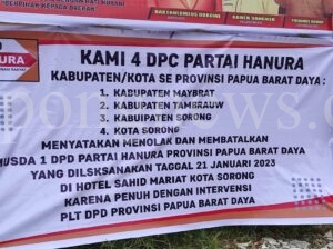 4 DPC Tolak Musda Hanura Papua Barat Daya, Ini Alasannya