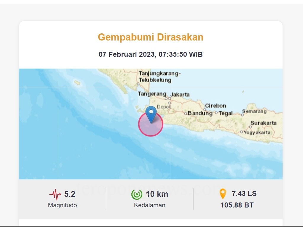 Gempa Bumi 5.2 Magnitudo Guncang Banten, Terasa Sampai Jakarta