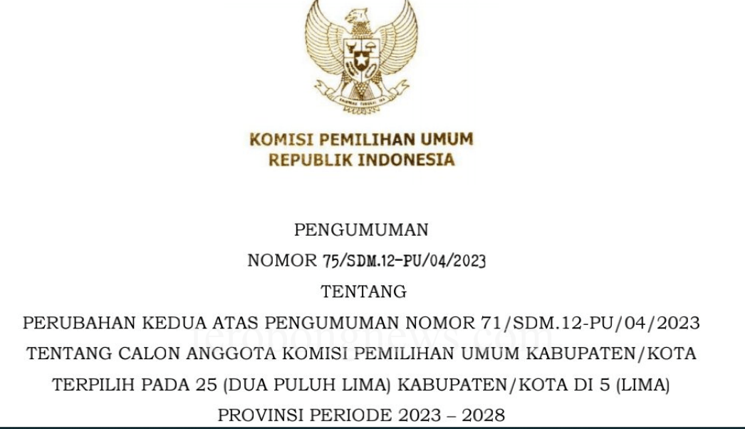 KPU RI Umumkan Perubahan Nama Komisioner KPU Kabupaten Sorong Selatan