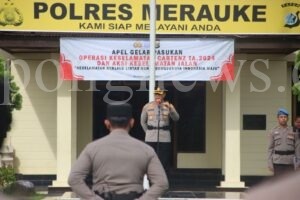 Polres Merauke Gelar Pasukan Pengamanan Rapat Pleno KPU Propinsi Papua Selatan