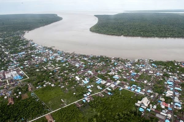 Tampilan Kota Agats, Kabupaten Asmat Provinsi Papua Selatan dari atas. Foto : Istimewa